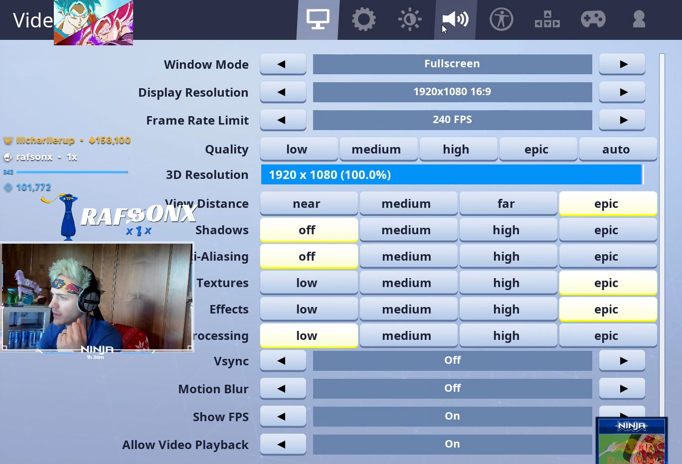 fortnite video settings - ninja fortnite discord