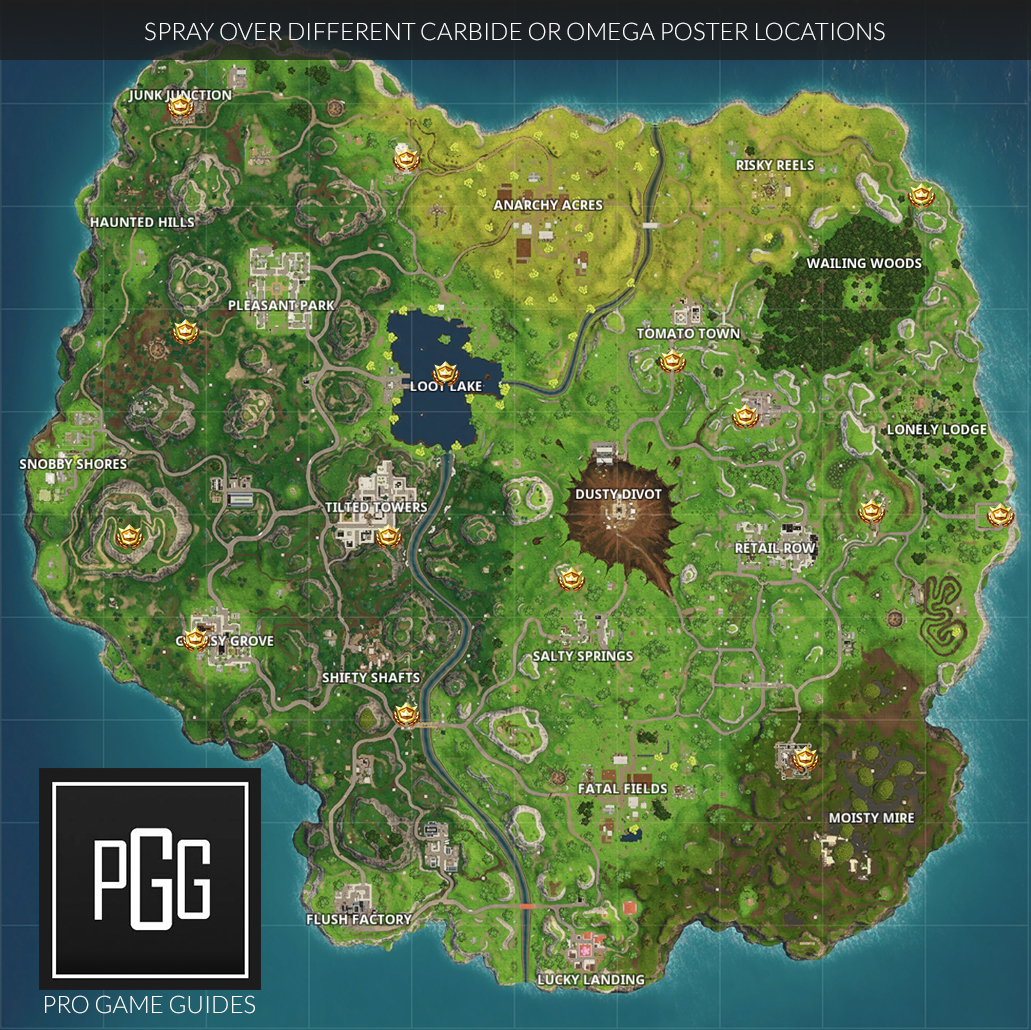 Carbide And Omega Poster Locations Guide Pro Game Guides - south west of dusty divot you ll find this carbide poster near the top of this mountain it would be best just to land here from the bus so you don t have