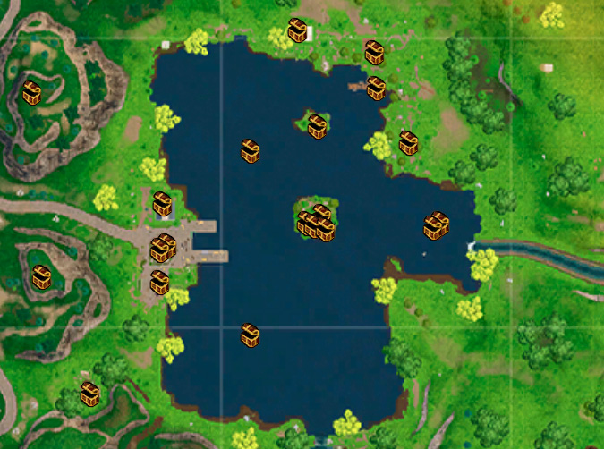 loot lake chest locations - fortnite search between playground campsite and a footprint