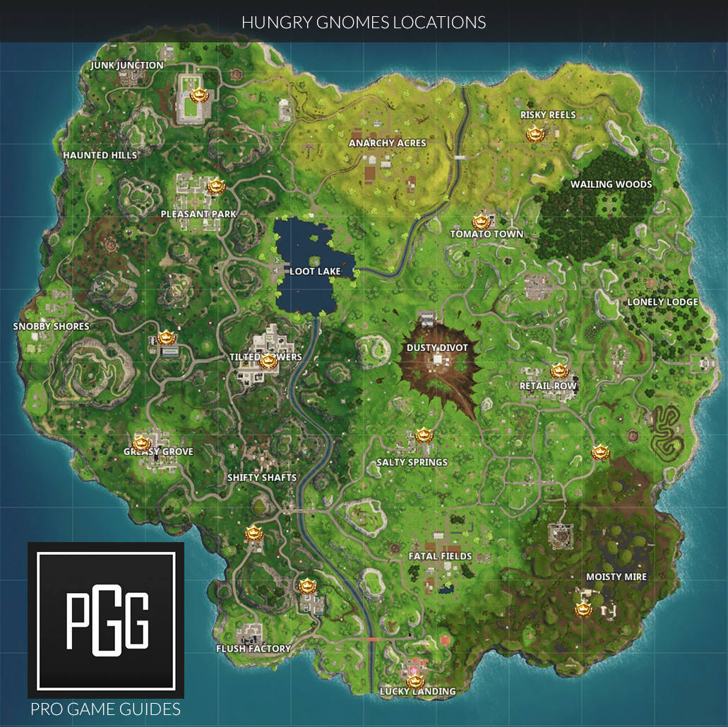 i ve got a map below displaying all of their locations here s a full guide with detailed instruction to all of the hungry gnome locations - fortnite season 4 week 8 challenges guide