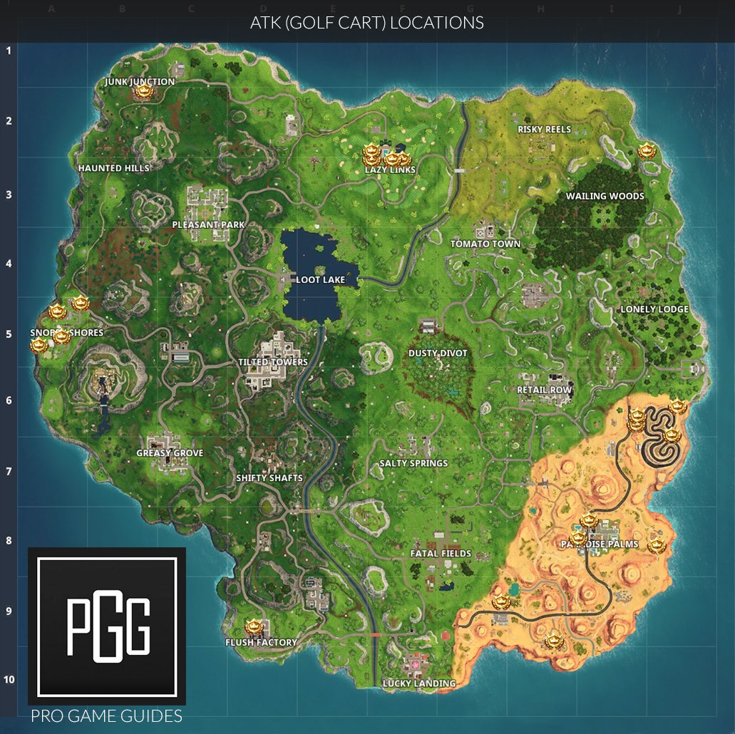 Fortnite All Golf Cart Locations Fortniteinsider Fortnite All Terrain Kart Golf Cart Locations Controls More Pro Game Guides