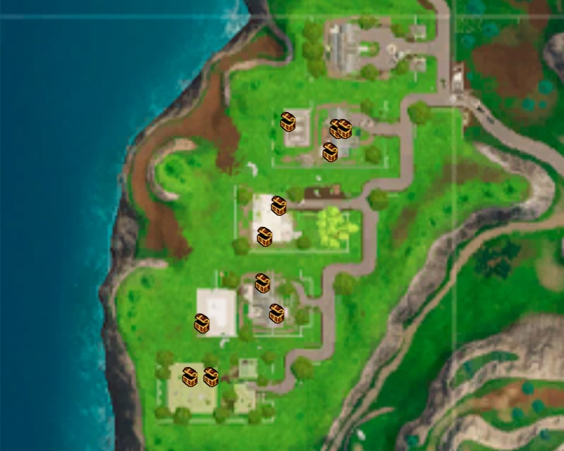 the chest locations below might not be fully up to date for the new map but there wasn t much change in this area of the map - season 5 fortnite snobby shores treasure map