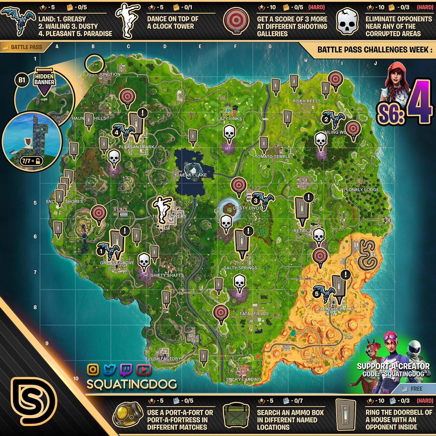 fortnite season 6 week 4 cheat sheet - cheat fortnite yt