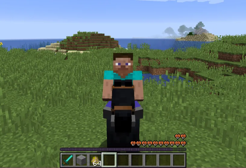 Riding a black horse in Minecraft