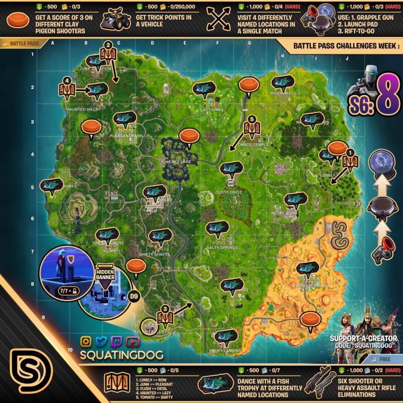 Fortnite Season 6 Week 8 Clay Pigeon Locations Fortnite Season 6 Week 8 Challenges List Cheat Sheet Locations Solutions Mundotrucos