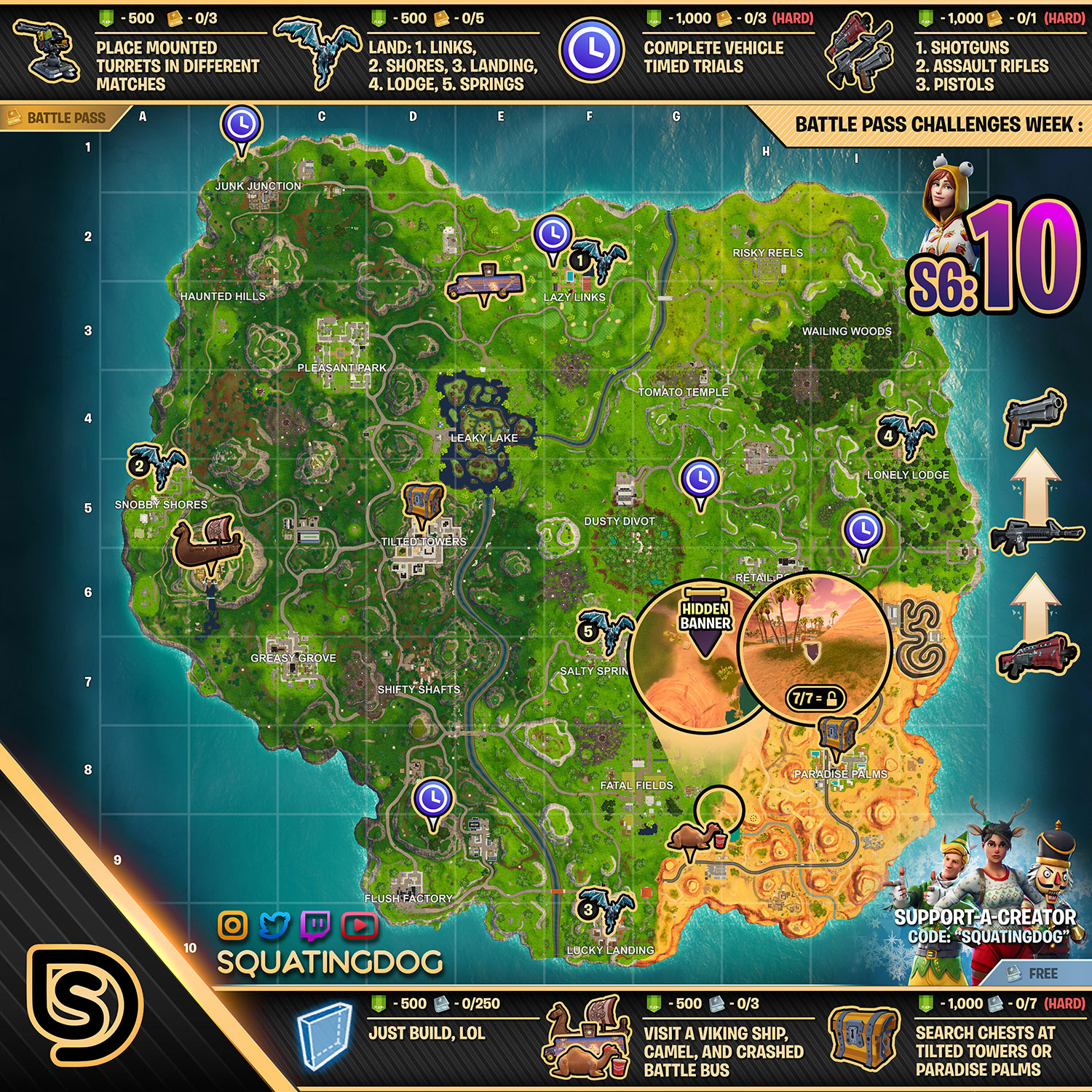 fortnite season 6 week 10 cheat sheet - complete time trials fortnite locations