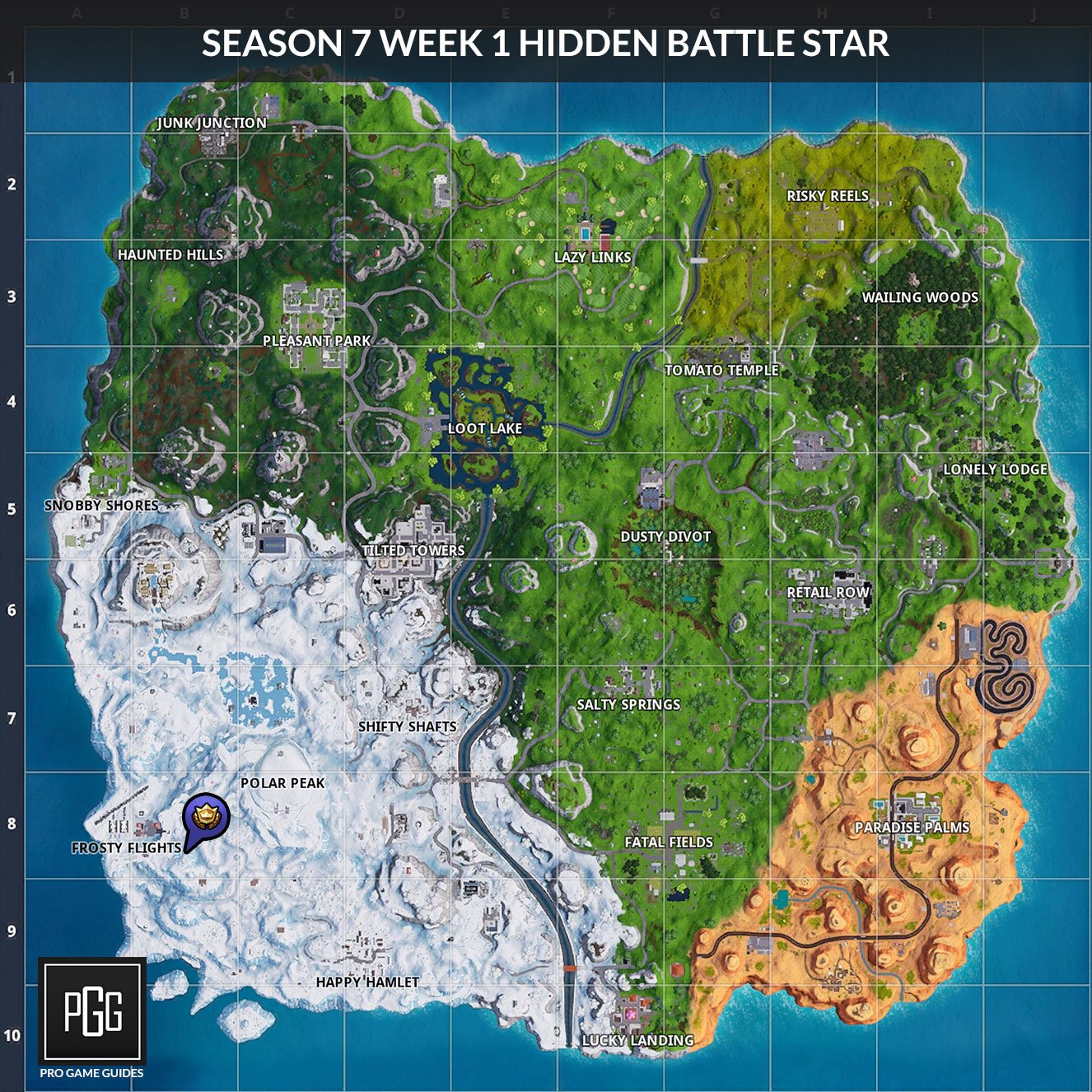 head over to near frosty flights you can find the star to the east of this area make sure you ve finished all your challenges or it won t appear - fortnite cheat sheet week 1