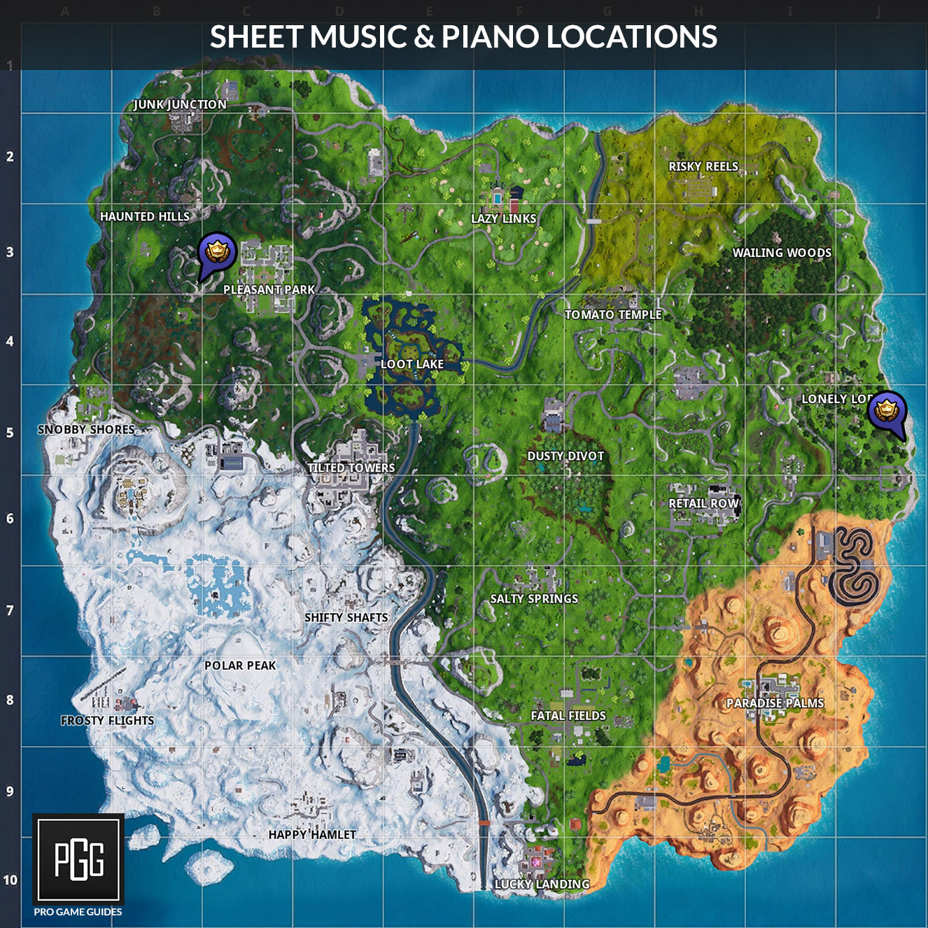the pleasant park one is way easier than the lonely lodge version to complete the challenge you need to jump on each note as listed on the sheet - fortnite season 8 week 2 challenges cheat sheet