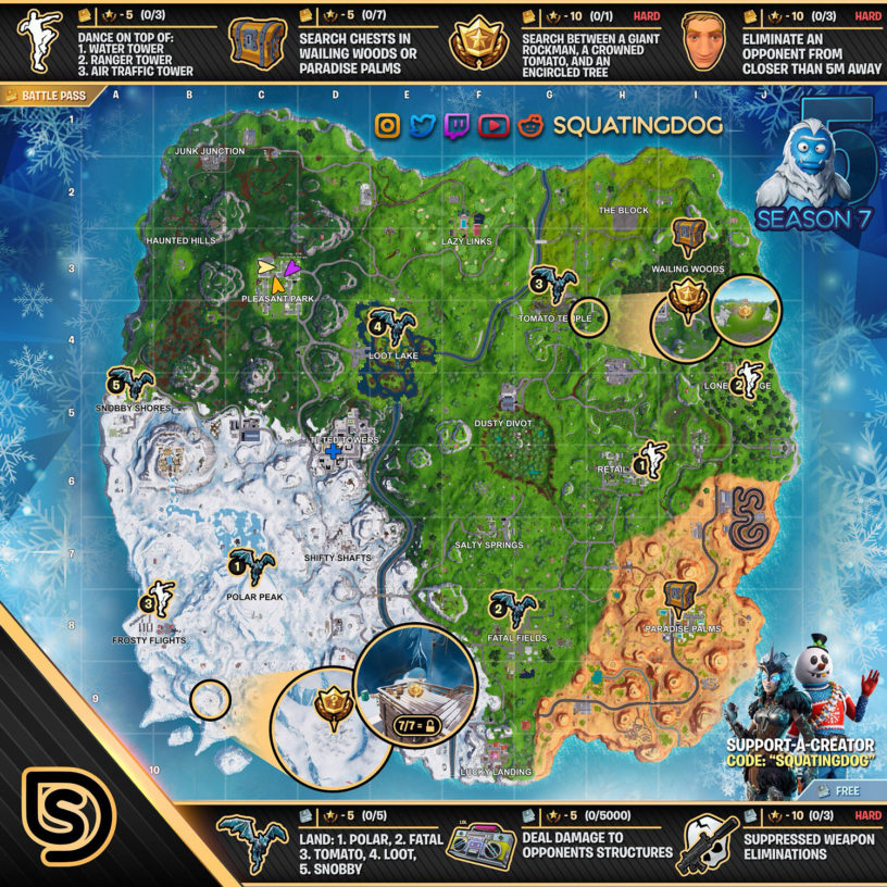 fortnite season 7 week 5 cheat sheet - fortnite season 7 week 5 loading screen location