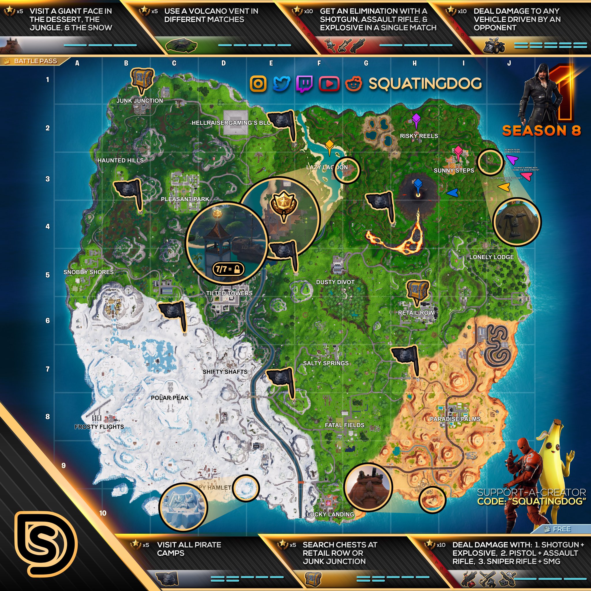 Fortnite Season 8 Week 1 Challenges List Cheat Sheet Locations - week 1 challenges list for season 8