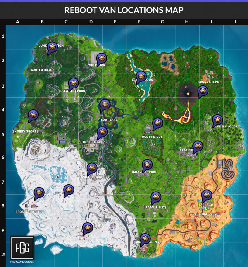 An image displaying all of the Reboot Van locations.