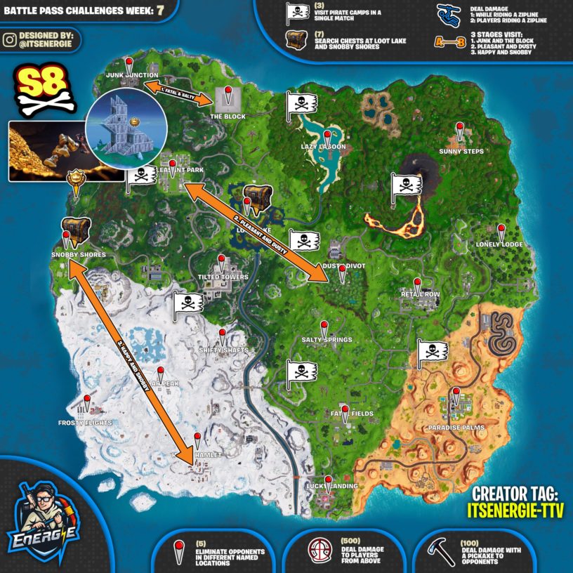 Fortnite Season 8 Week 7 Challenges List Cheat Sheet Locations - fortnite season 8 week 7 cheat sheet