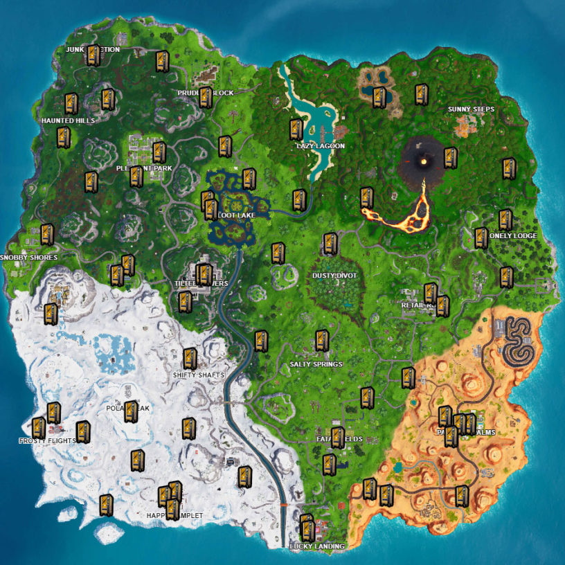 Fortnite Season 8 Week 8 Challenges List Cheat Sheet Locations - this will be easier in an ltm so head there if you are struggling here s a map displaying some of the vending machine spawns courtesy of lootlake info