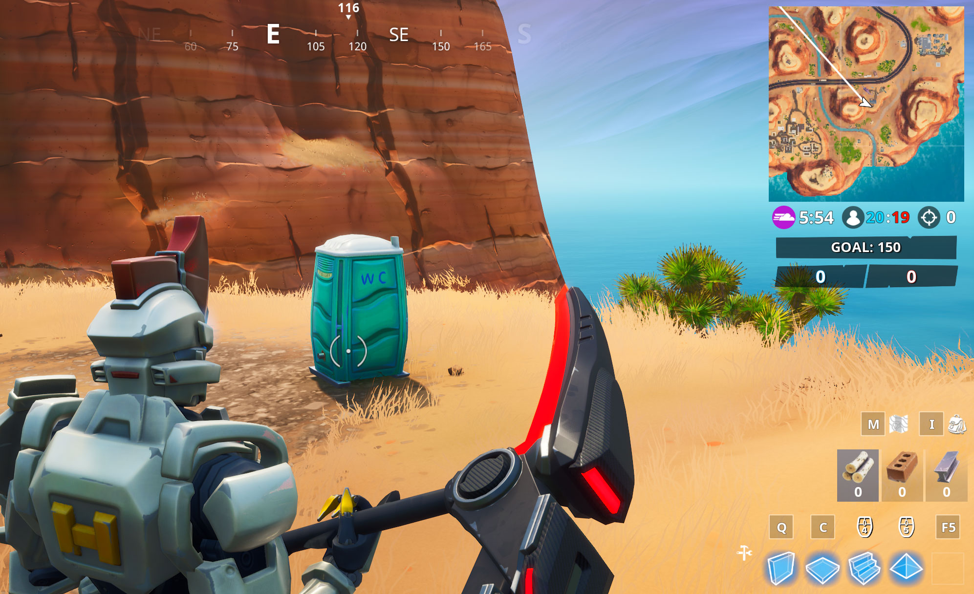 this is under a port a potty in the desert biome south of paradise palms crack open that port a potty and you will find 13 inside - fortnite bunker location