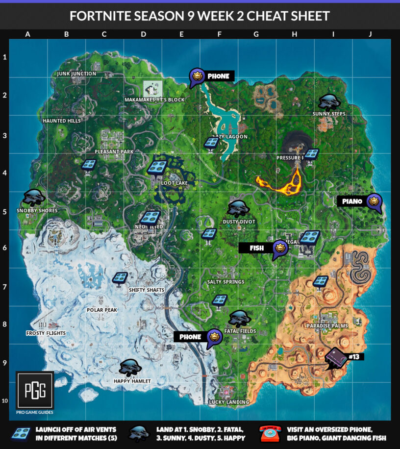 Fortnite Season 9 Week 2 Challenges List, Cheat Sheet, Locations ...