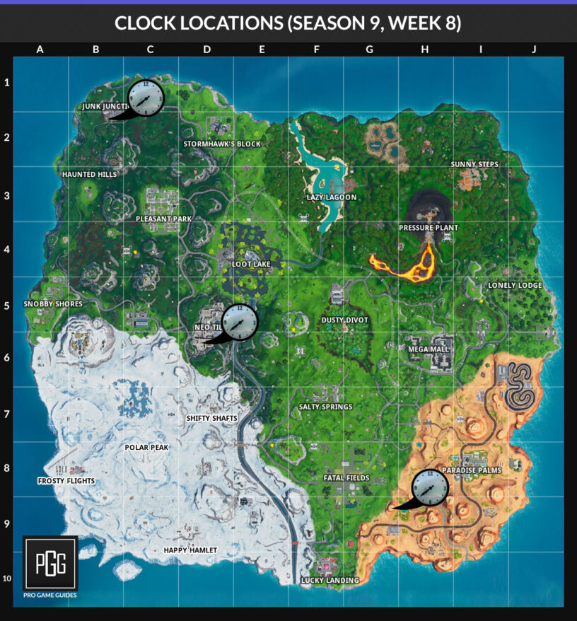 Visit Clocks Fortnite Week 8 Fortnite Clock Locations Week 8 Season 9 Challenge Pro Game Guides