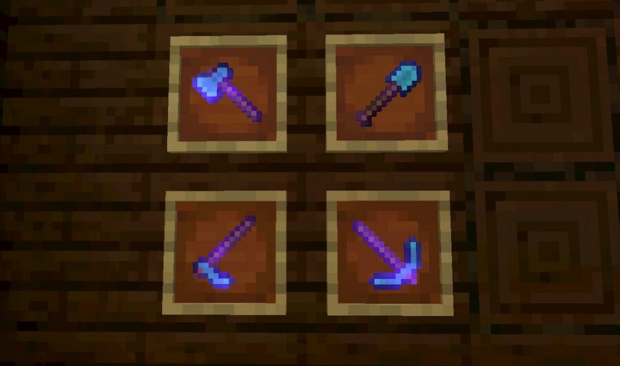 Enchanted tools in Minecraft.