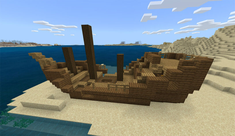 Fully intact shipwreck on land in Minecraft