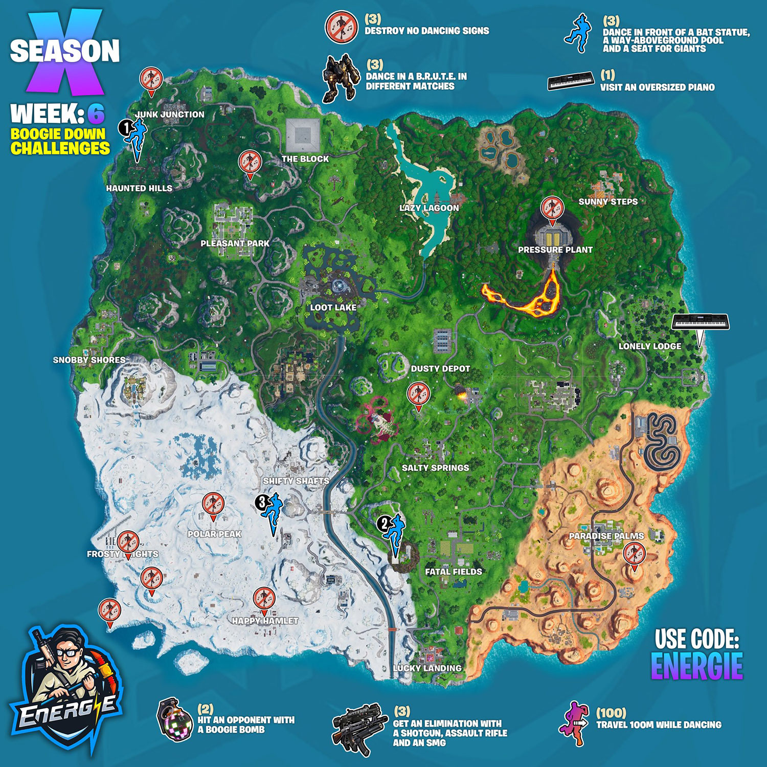 Fortnite Boogie Down Challenges Guide Cheat Sheet Missions