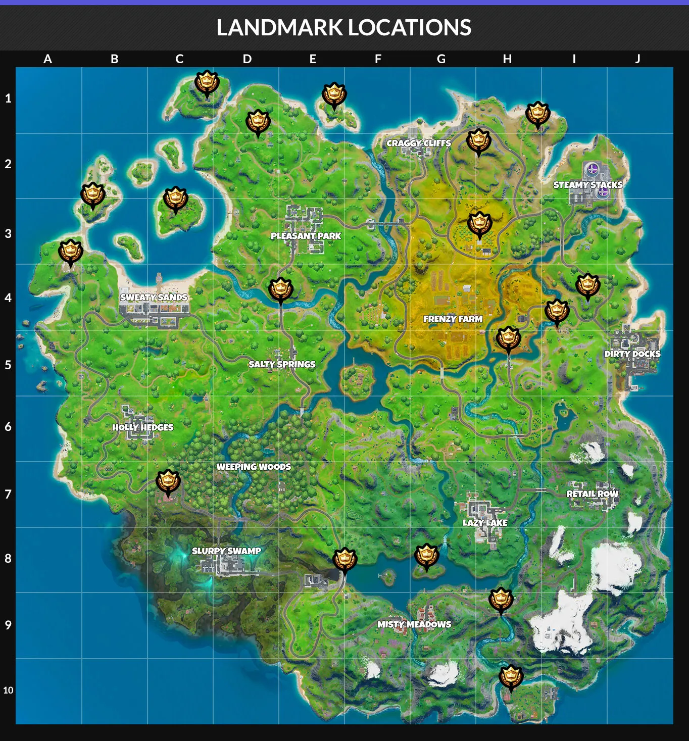 Fortnite Landmark Locations Map 