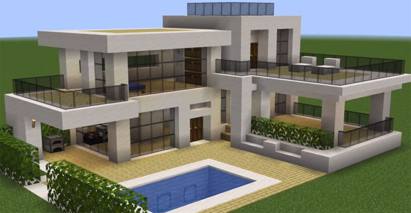 Big House On Minecraft Minecraft Land   Minecraft Cool Houses Large Modern House 816x424 