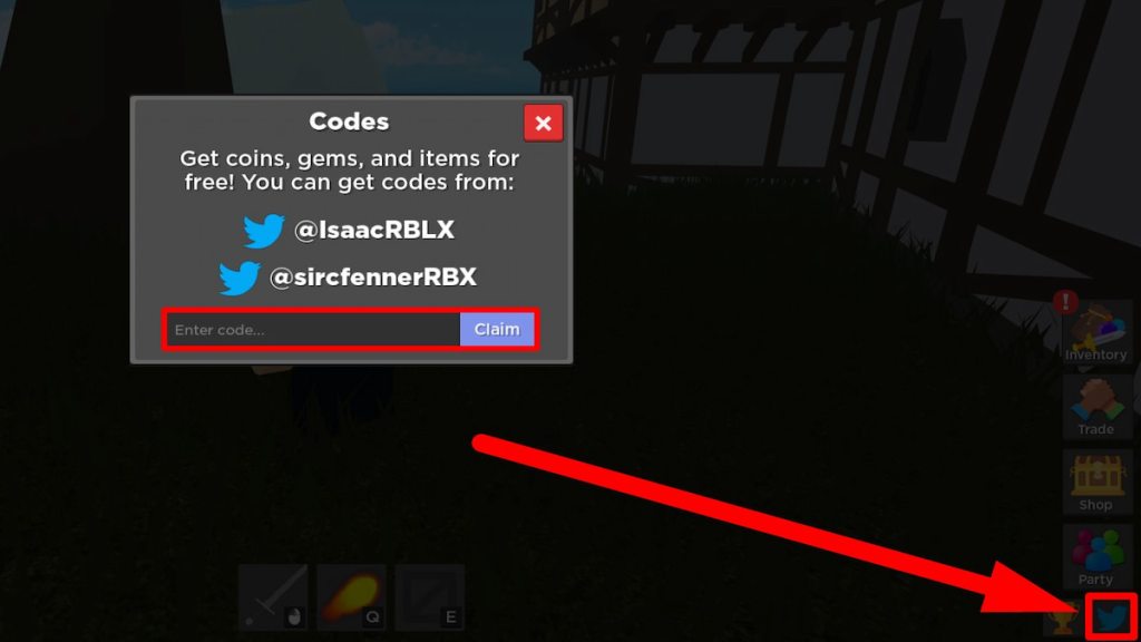 Redeem code text box for Roblox Rumble Quest