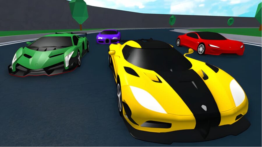 Vehicle Tycoon yellow green purple and red race cars
