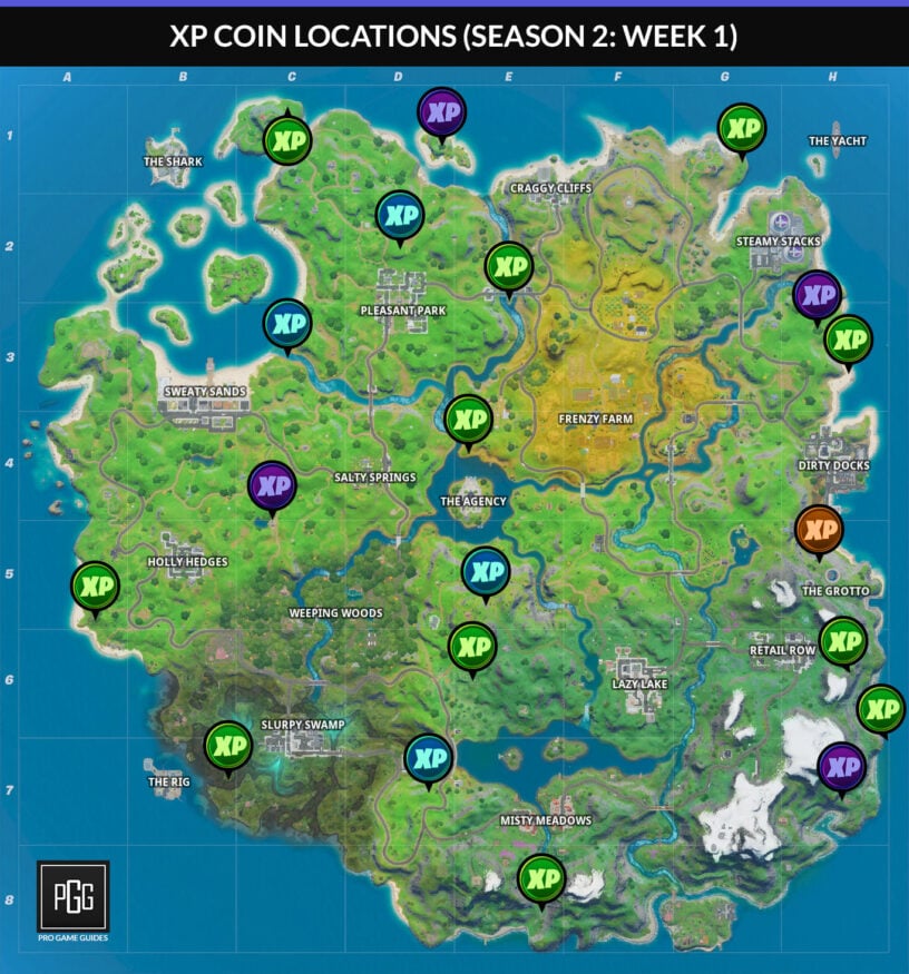 Where Are All The Xp Coins In Fortnite Chapter 2 Season 6 Fortnite Season 2 Xp Coin Locations Map Information Chapter 2 Pro Game Guides