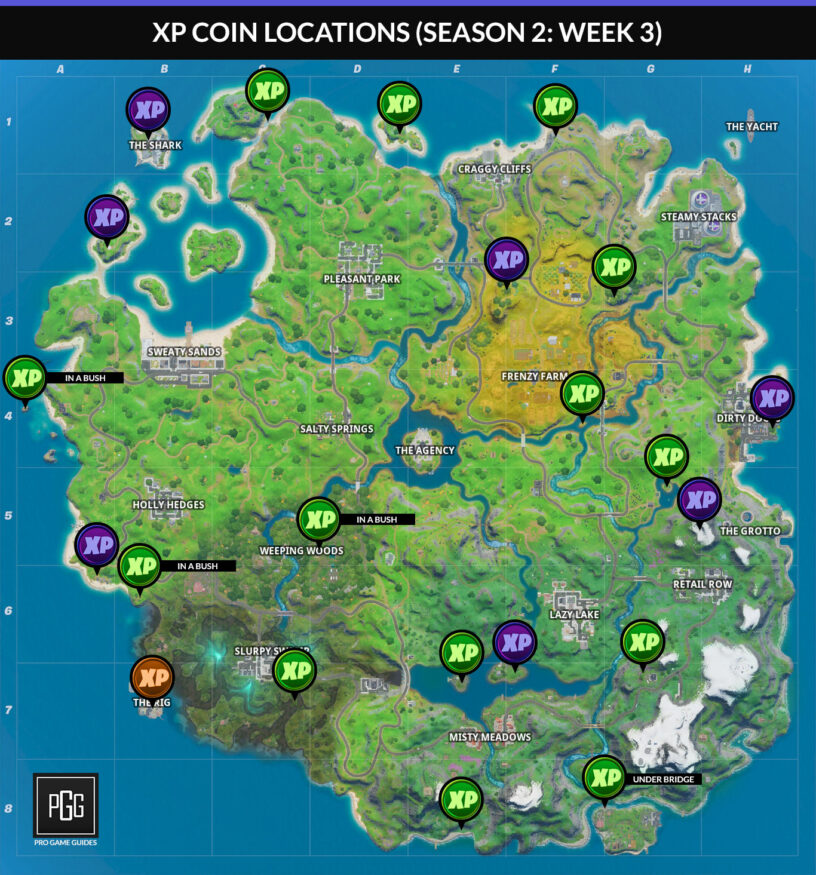 Fortnite Season 2 Xp Coin Locations Map Information Chapter 2 Pro Game Guides