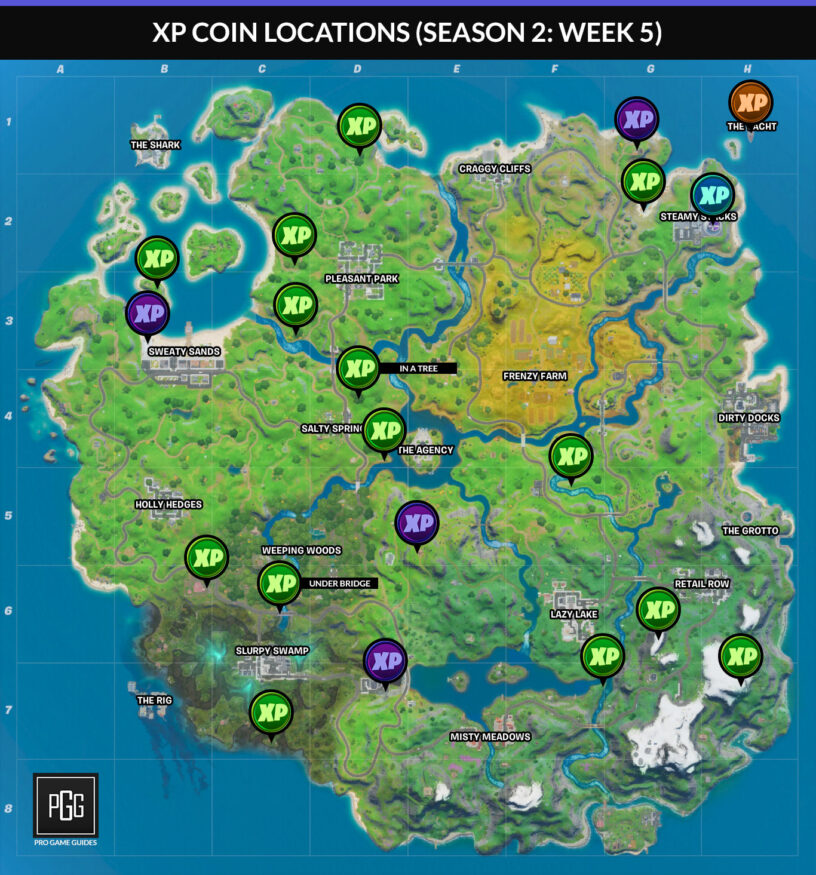 Fortnite Season 2 Xp Coin Locations Map Information Chapter 2