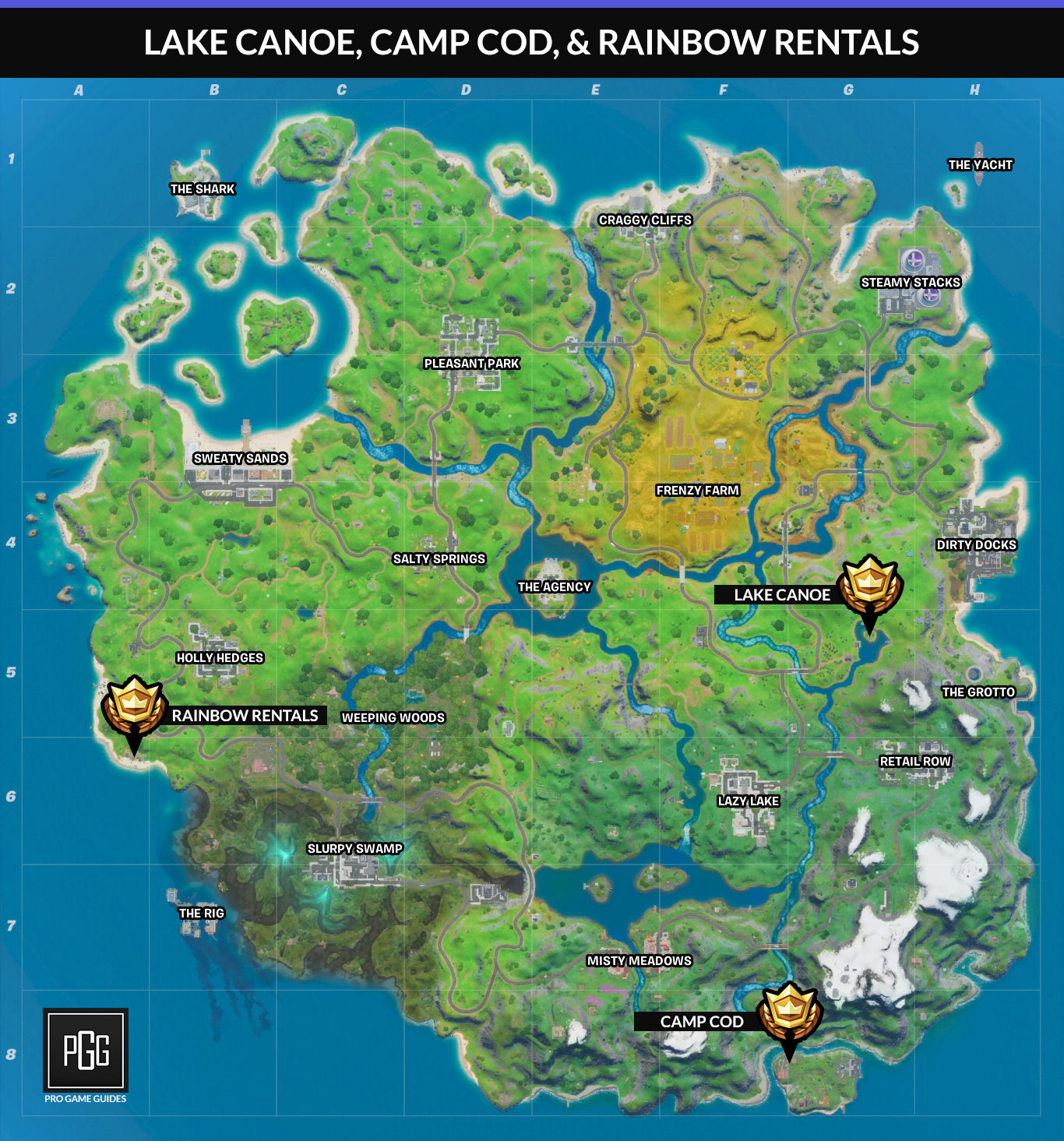 Fortnite Lake Canoe, Camp Cod, Rainbow Rentals Locations Pro Game Guides