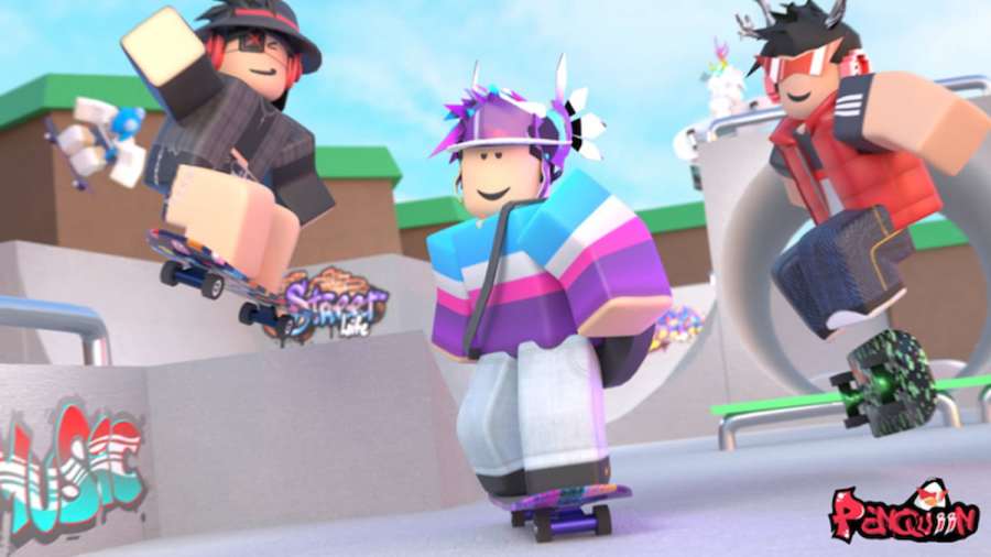 Roblox Skate Park characters on skateboards