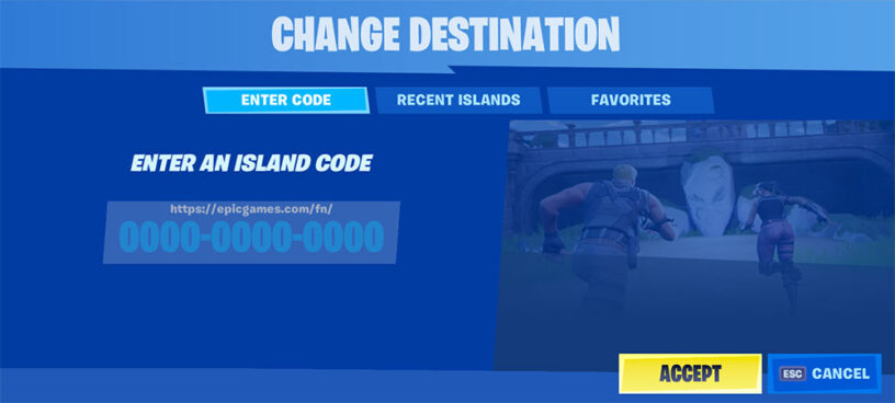 fortnite enter island code window