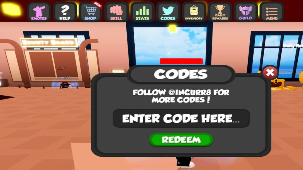 Redeem code text box for Roblox Anime World