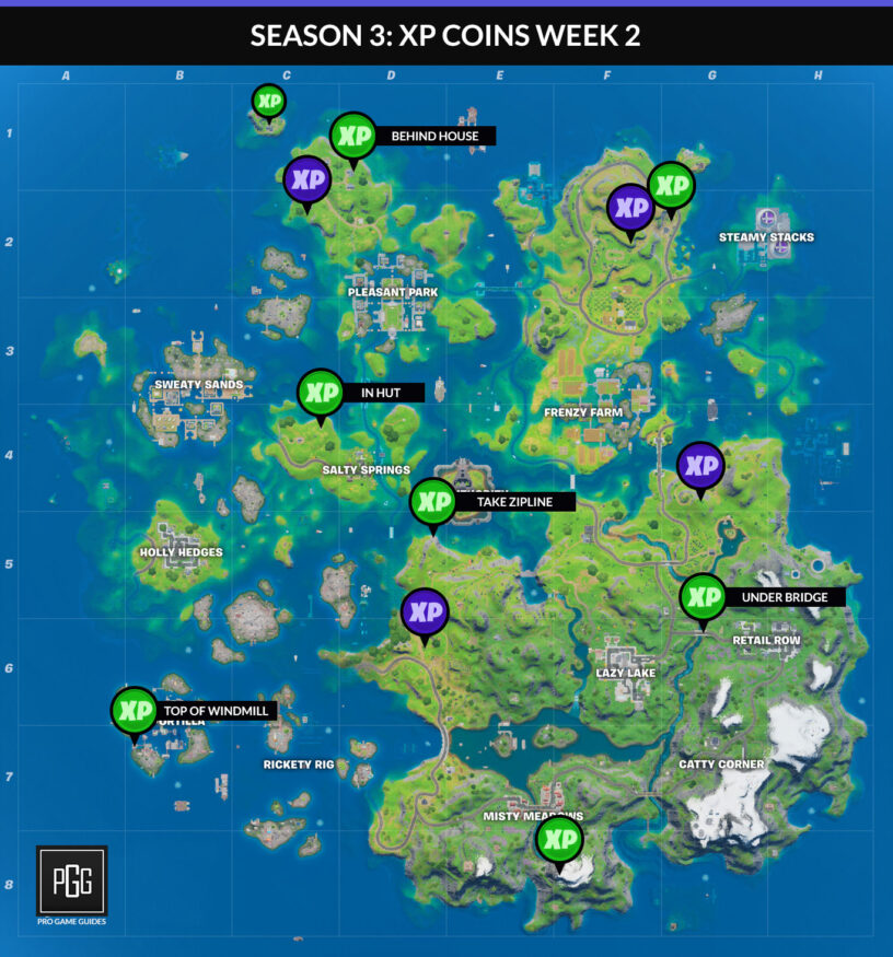 Fortnite Season 3 XP Coin Locations - Maps for All Weeks! - Pro Game Guides