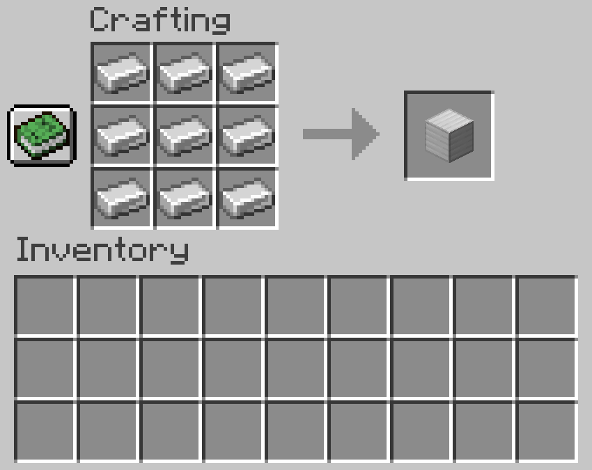 Crafting recipe for a block of iron