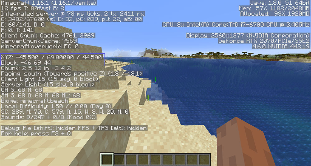 how to look up coordinates in minecraft on mac