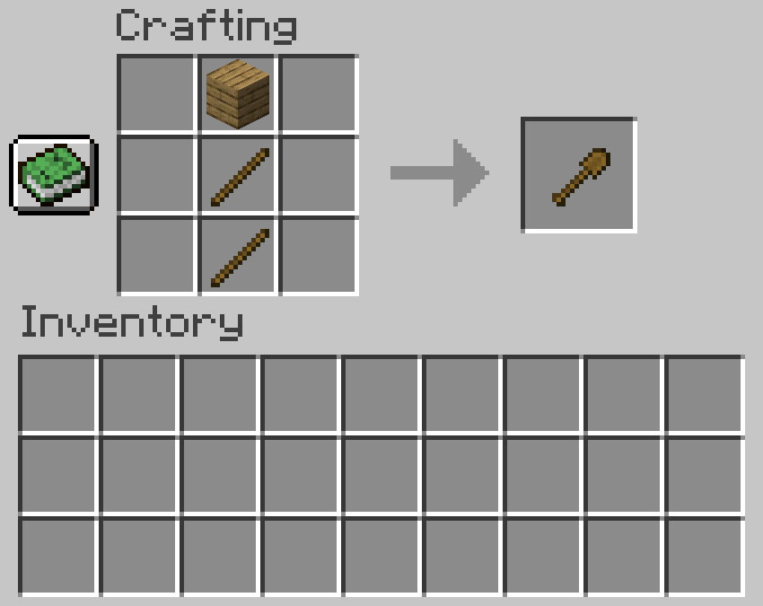 Crafting recipe for a shovel