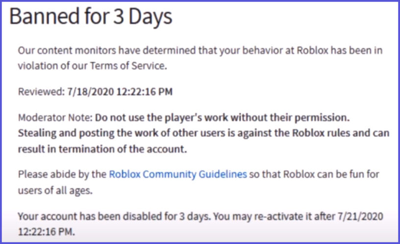 Roblox Your Account Has Been Terminated