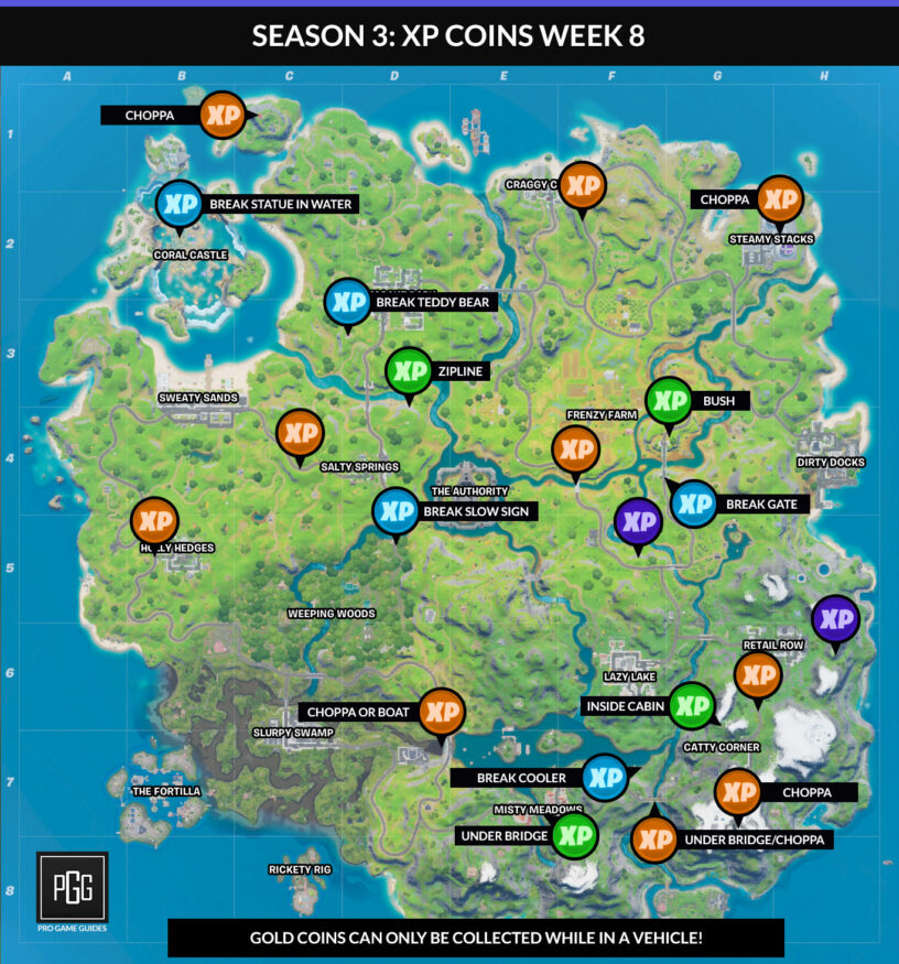 Fortnite Season 3 XP Coin Locations - Maps for All Weeks ...