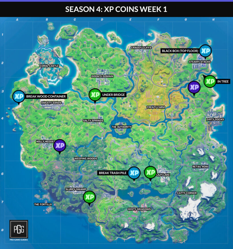 Fortnite Season 4 XP Coin Locations - Maps for All Weeks ...