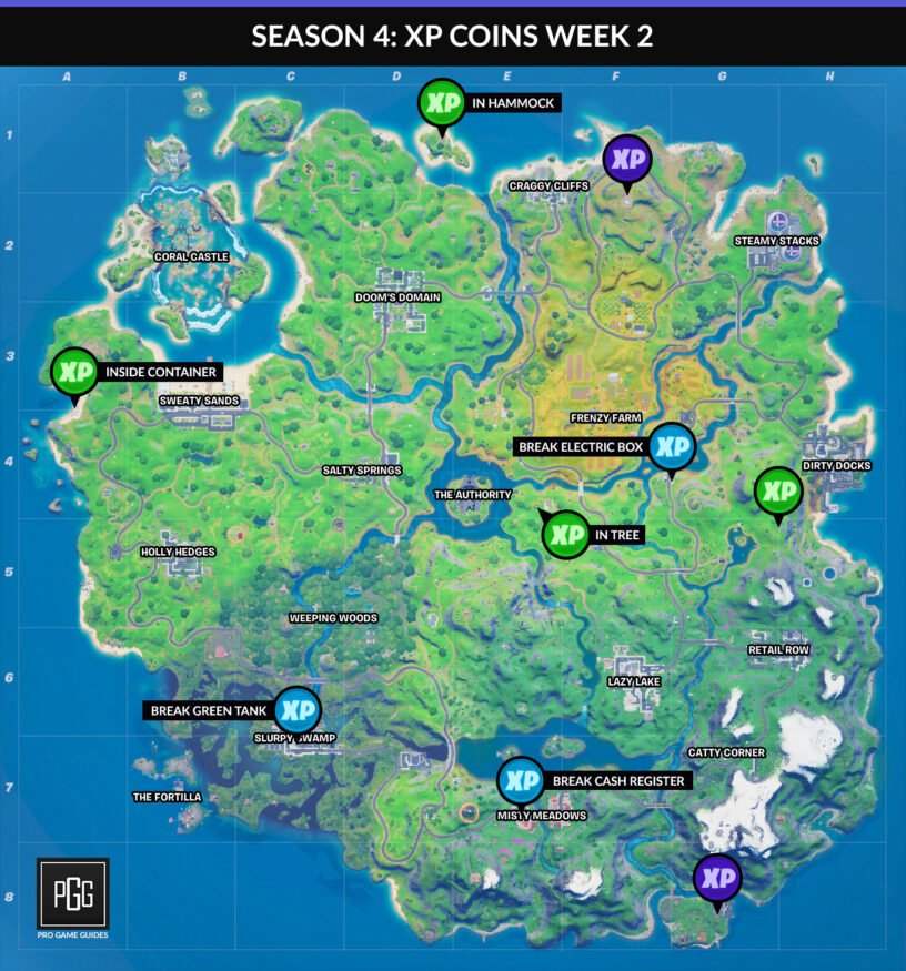 Fortnite XP coins map for Chapter 2 Season 4 Week 2