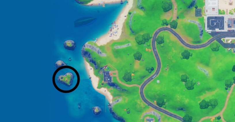 Map to heart-shaped island location