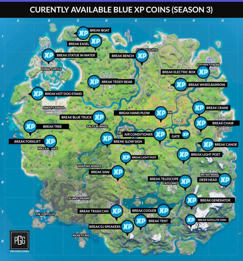 Fortnite Season 3 Xp Coin Locations Maps For All Weeks Pro Game Guides