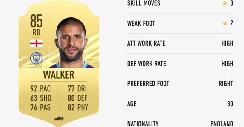 Kyle Walker player card in FIFA 21