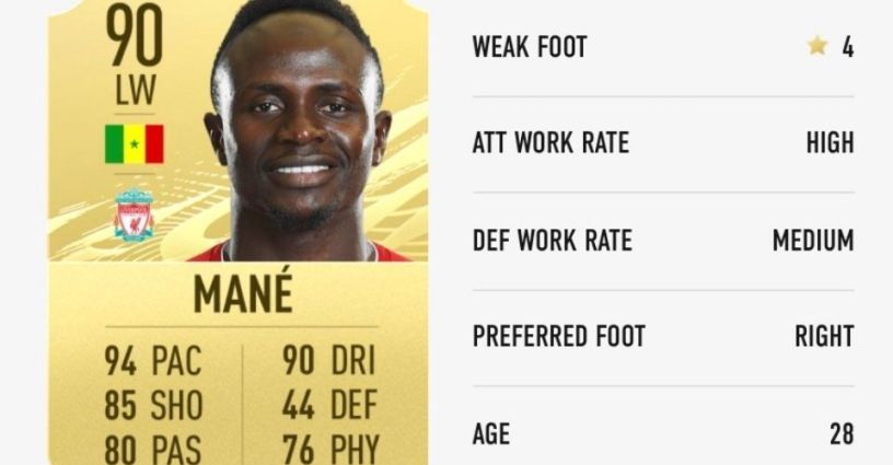Mane's rating card in FIFA 21