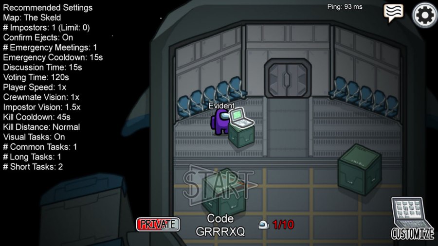 Example of an online game with a code in Among Us