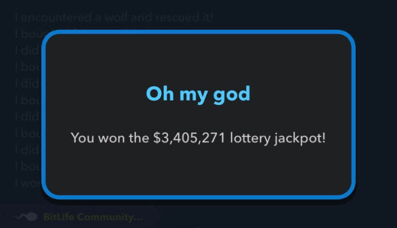Приклад виграшу лотереї в Bitlife