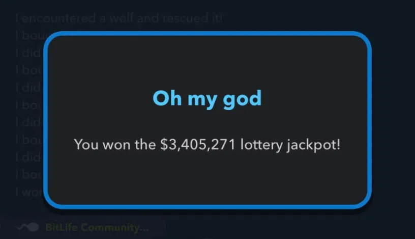Example of winning the lottery in BitLife