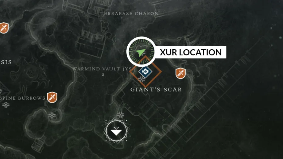 Xur location map at Giant's Scar on IO